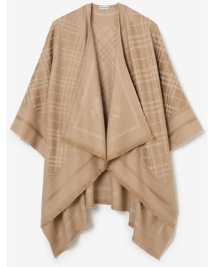 Burberry Check Wool Cashmere Cape - Natural