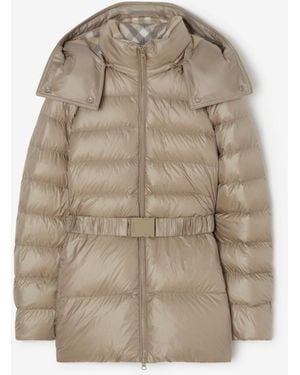 Burberry Short Nylon Hooded Puffer Coat - Natural
