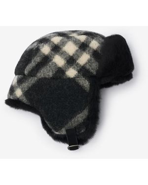 Burberry Check Wool Trapper Hat - Black
