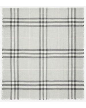Burberry Wide Check Wool Scarf - White