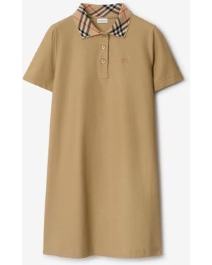 Burberry Check Collar Cotton Polo Shirt Dress - Natural