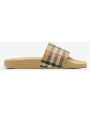 Burberry Childrens Check Slides - Natural
