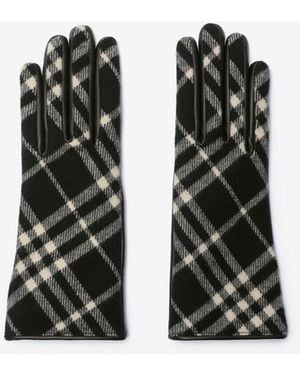 Burberry Check Wool Cashmere Gloves - Black