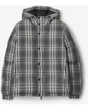 Burberry Ombré Check Hooded Puffer Jacket - Grey
