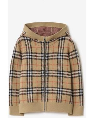 Burberry Childrens Check Wool Zip Hoodie - Natural