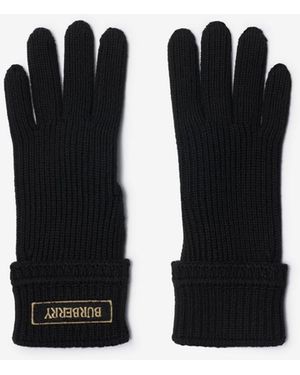 Burberry Logo Patch Wool Blend Gloves - Black