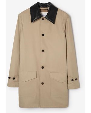 Burberry Mid-Length Leather Collar Meadowbank Car Coat - Natural