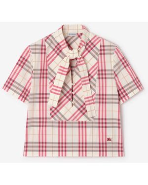 Burberry Cropped Check Cotton Scarf Blouse - Pink