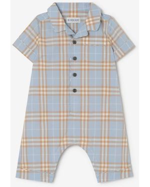 Burberry Childrens Check Cotton Playsuit - Blue