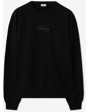Burberry Check Cursive Logo Cotton Sweatshirt - Black