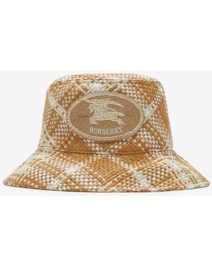 Burberry Knight Stamp Raffia-Effect Bucket Hat - Natural