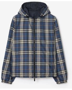 Burberry Checked Hooded Reversible Jacket - Blue