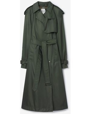 Burberry Long Nylon Hooded Trench Coat - Green
