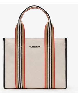 Burberry Small Icon Stripe Trim Canvas Tote - Pink