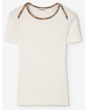 Burberry Check Trim Stretch Cotton T-Shirt - Natural