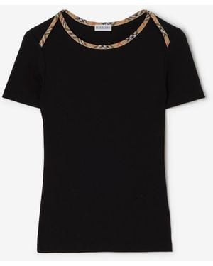 Burberry Check Trim Stretch Cotton T-Shirt - Black