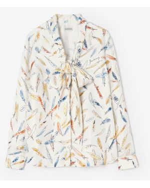 Burberry Feather Print Silk Scarf Blouse - White