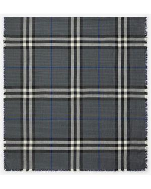 Burberry Reversible Check Wool Silk Scarf - Grey