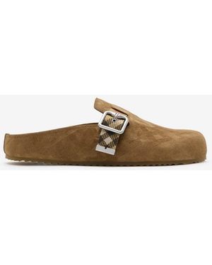 Burberry Check Suede Urchin Clogs - Natural