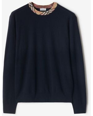 Burberry Check Trim Wool Jumper - Blue