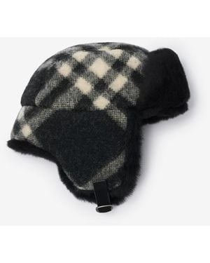 Burberry Check Wool Trapper Hat - Black
