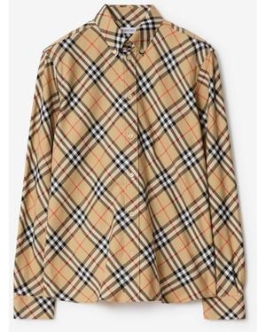 Burberry Relaxed Fit Check Cotton Shirt - Natural