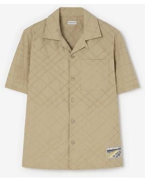 Burberry Relaxed Fit Check Embroidered Cotton Shirt - Natural