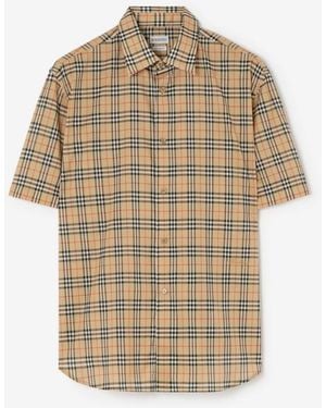 Burberry Relaxed Fit Check Cotton Shirt - Natural