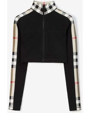 Burberry Cynthia Check-panels Stretch-woven Top - Black