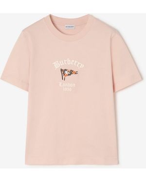 Burberry Check Flag Cotton T-Shirt - Pink