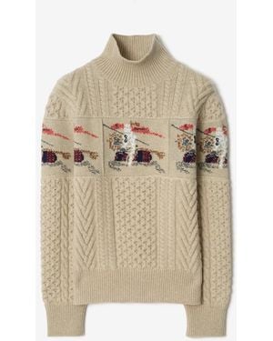 Burberry Ekd Aran Knit Wool Sweater - Natural