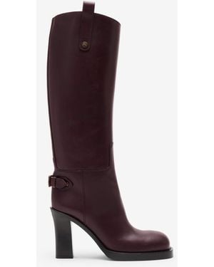 Burberry Leather Cavalier Heel Boots - Red