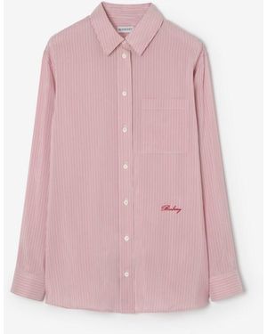Burberry Relaxed Fit Striped Silk Shirt - Pink