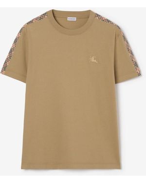 Burberry Check Trim Cotton T-Shirt - Natural