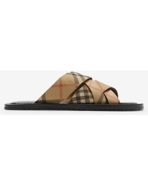 Burberry Check Pavilion Slides - Natural