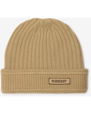 Burberry Logo Wool Beanie - Natural