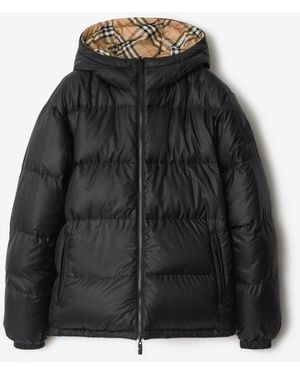 Burberry Reversible Check Hooded Puffer Jacket - Black