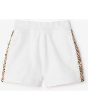 Burberry Childrens Check Trim Cotton Shorts - White