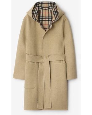 Burberry Reversible Wool Hooded Wrap Coat - Natural