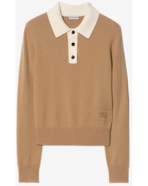 Burberry Long-Sleeve Cashmere Blend Polo Shirt - Natural