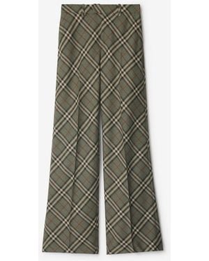 Burberry Check Wool Tailored Pants - Green