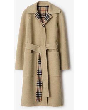 Burberry Reversible Wool Wrap Coat - Natural