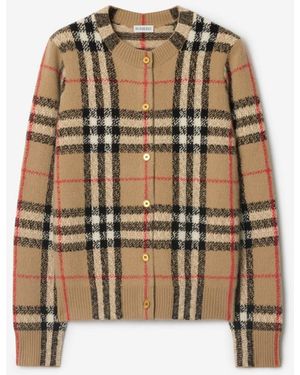 Burberry Check Cashmere Cardigan - Natural