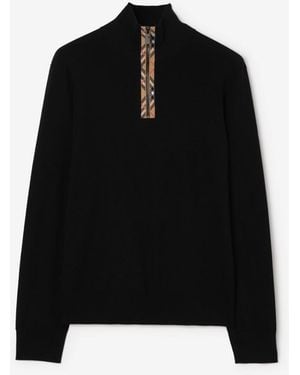 Burberry Check Trim Wool Half-Zip Jumper - Black