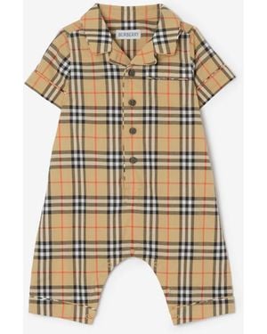 Burberry Childrens Check Cotton Playsuit - Natural