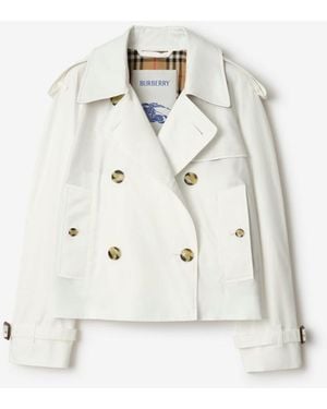 Burberry Cropped Tropical Gabardine Mayfair Trench Jacket - White