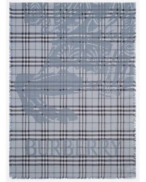 Burberry Wide Knight Check Wool Silk Scarf - Blue