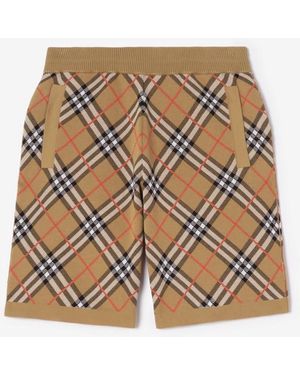 Burberry Check Cotton Blend Shorts - Natural