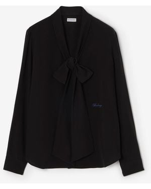 Burberry Silk Crepe De Chine Scarf Blouse - Black