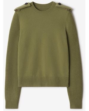 Burberry Check Epaulette Wool Cashmere Blend Sweater - Grün